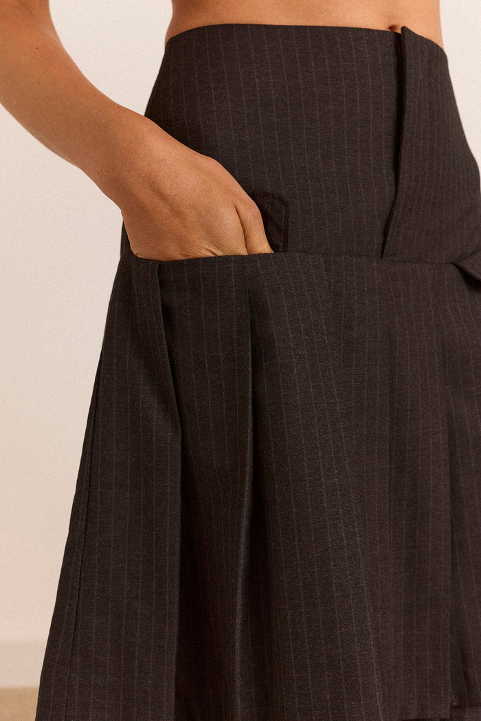 Savannah Double Layered Skirt - Charcoal Pinstripe