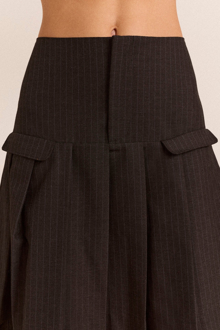 Savannah Double Layered Skirt - Charcoal Pinstripe