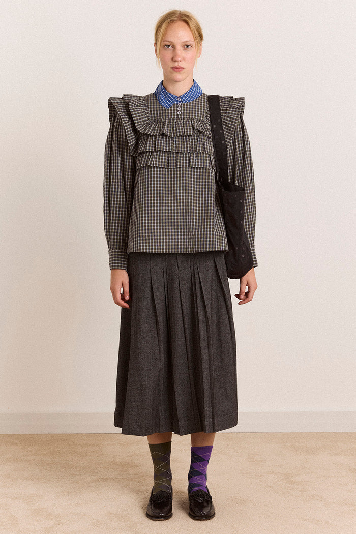 Shay Blouse - Navy Green Check