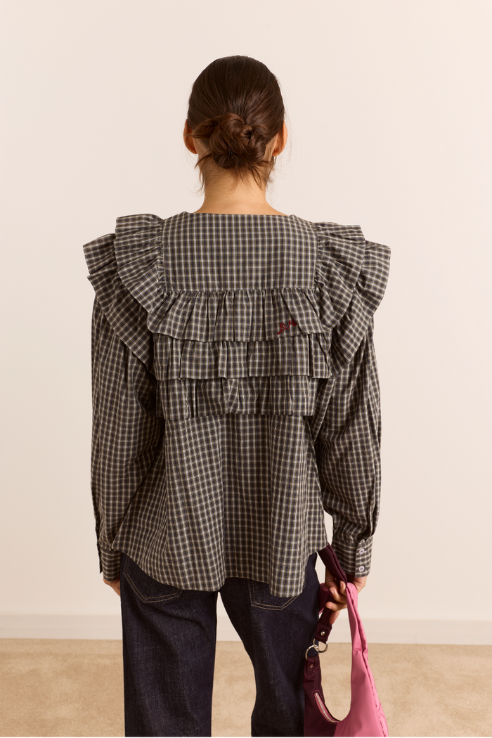 Shay Blouse - Navy Green Check