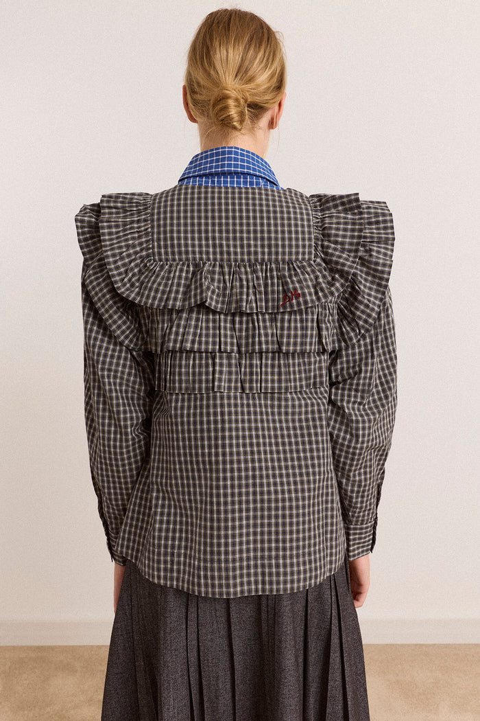 Shay Blouse - Navy Green Check