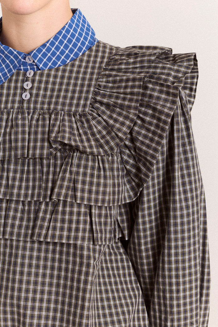 Shay Blouse - Navy Green Check