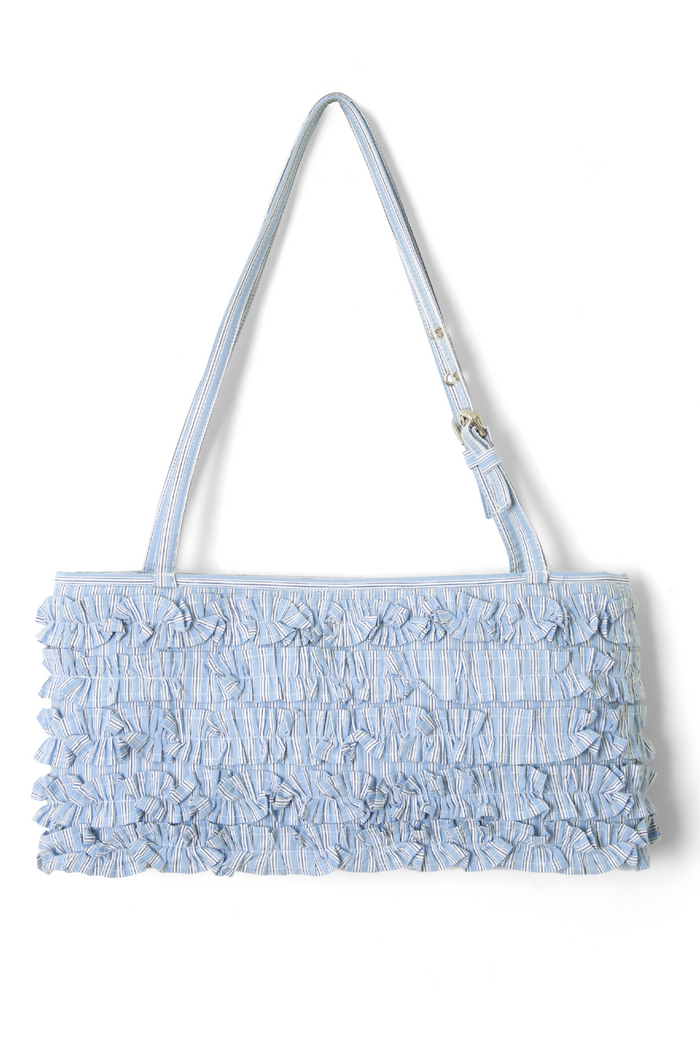Sophia Ruffle Baguette Bag - Blue Business Stripe