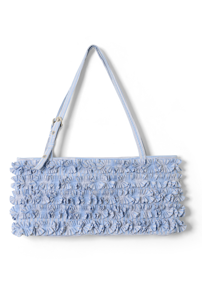 Sophia Ruffle Baguette Bag - Blue Business Stripe