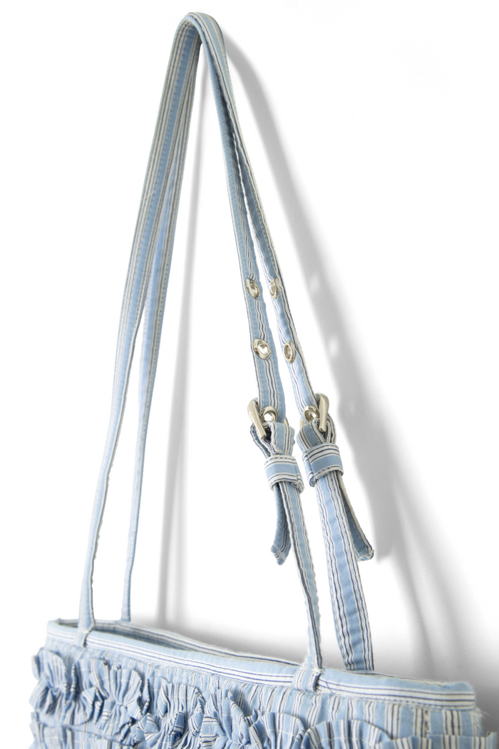 Sophia Ruffle Baguette Bag - Blue Business Stripe
