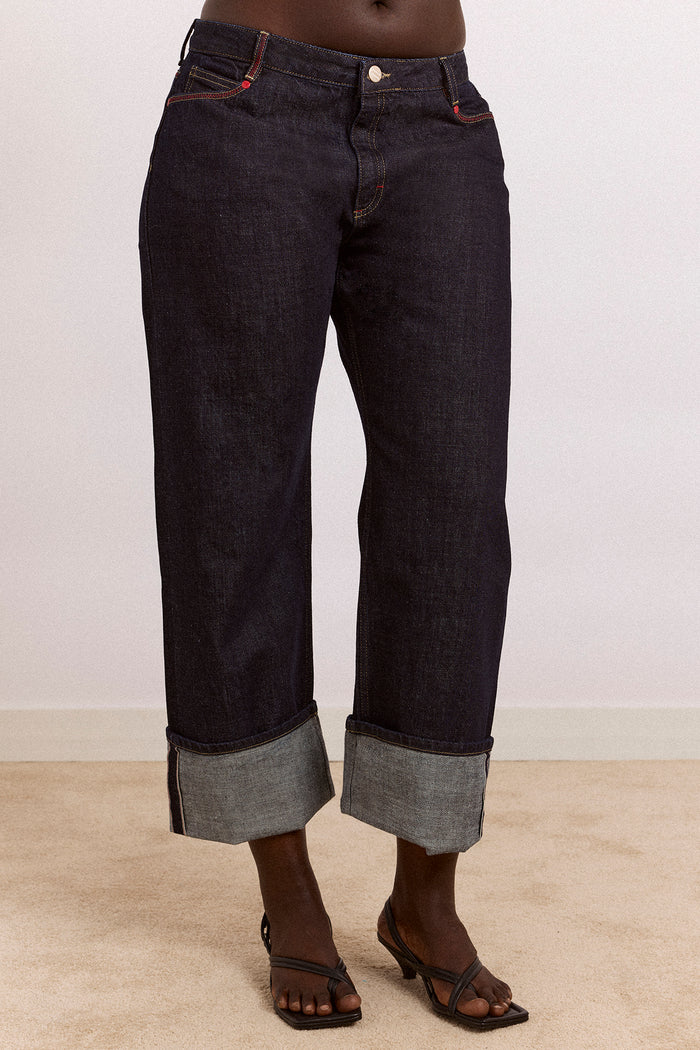 Straight Leg Montana Turn Up Jean -Indigo Selvedge