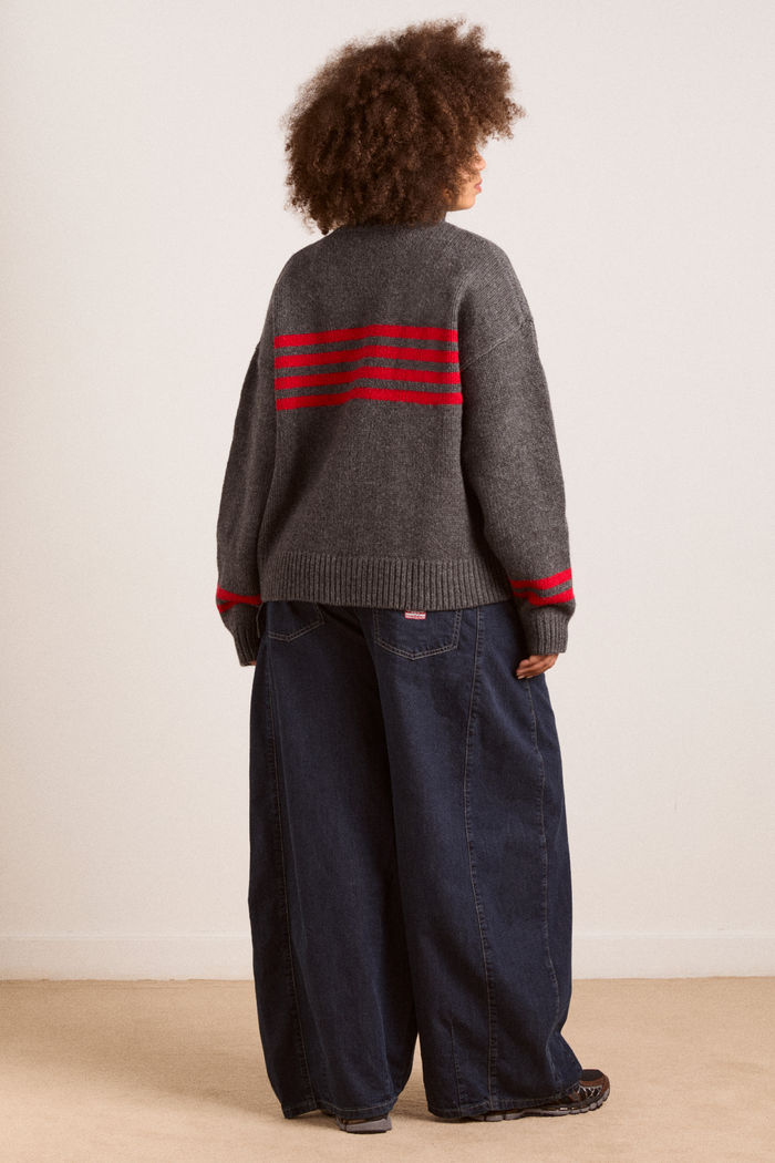 Tallulah High Neck Lambswool Jumper - Charcoal/Red