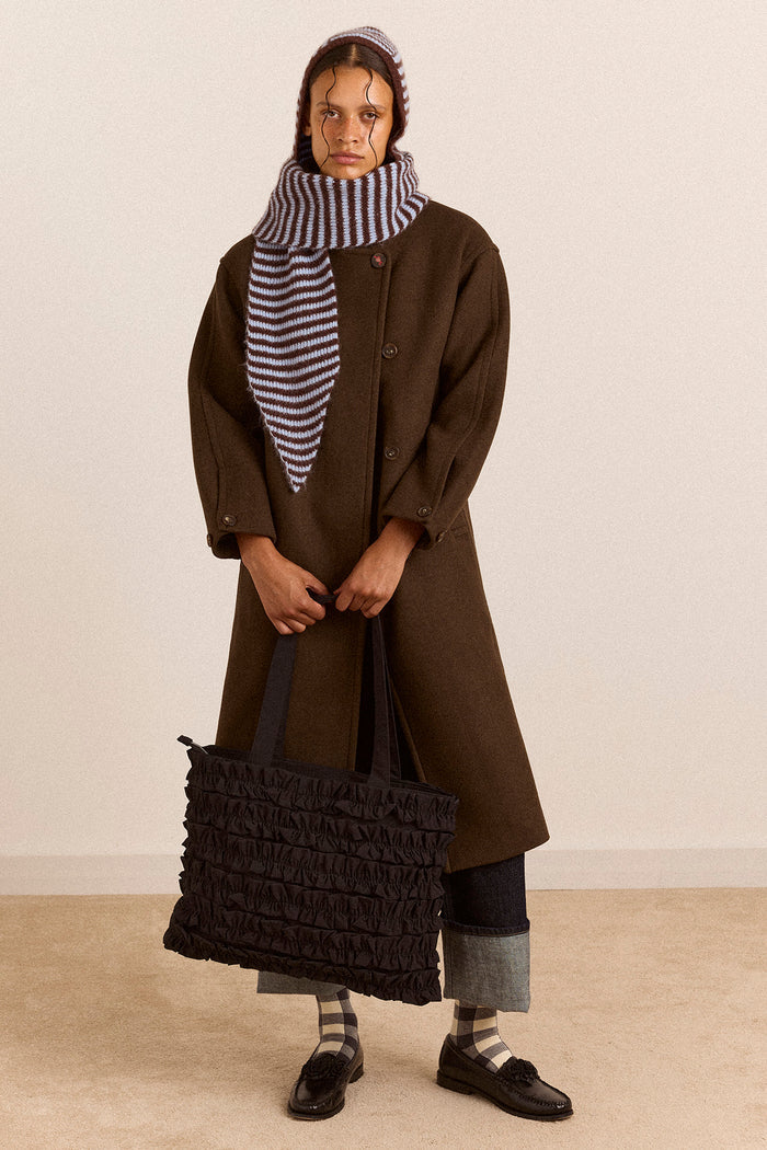 Tie Front Hood - Blue & Choc Stripe