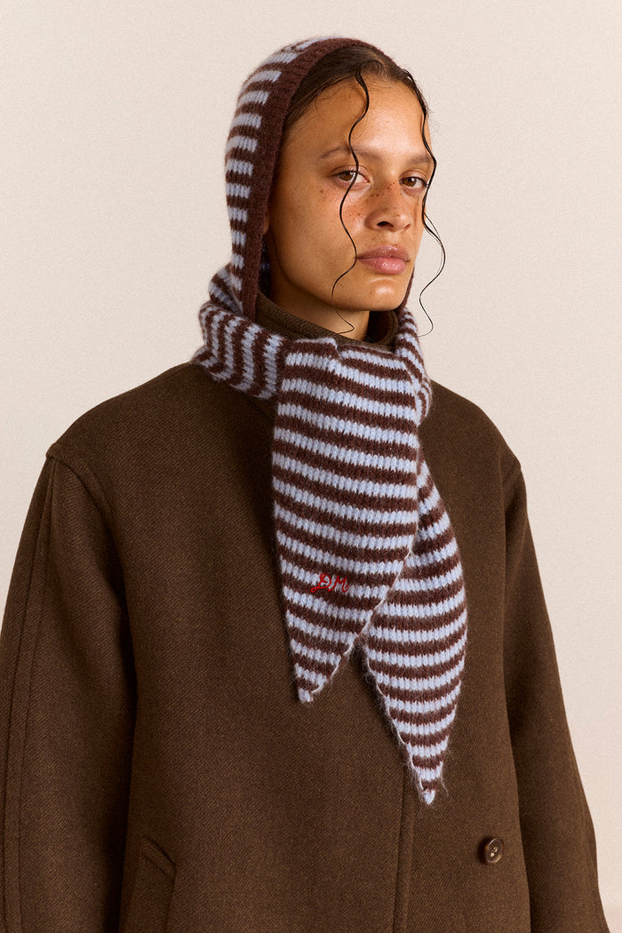 Tie Front Hood - Blue & Choc Stripe