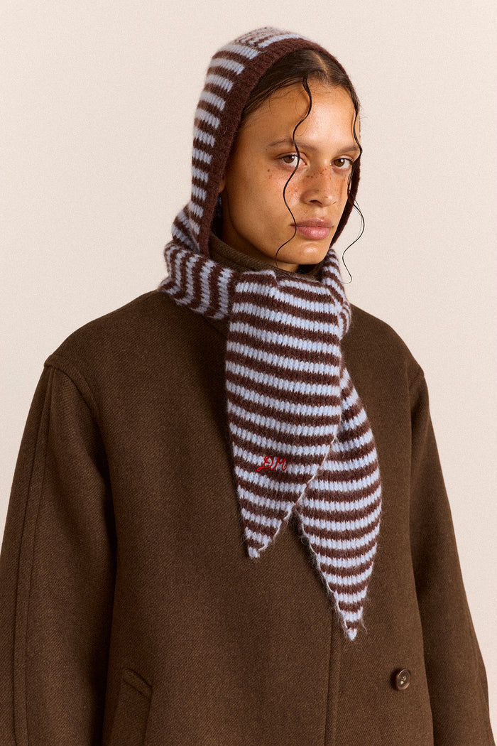 Tie Front Hood - Blue & Choc Stripe