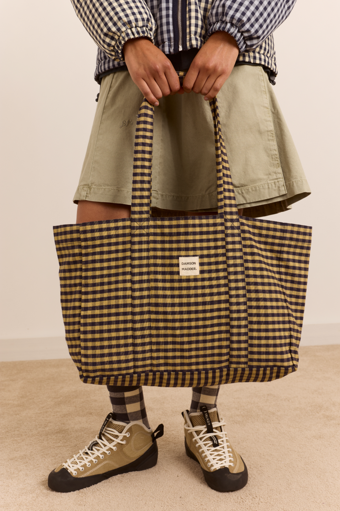 Tote Bag - Tan/Navy Gingham