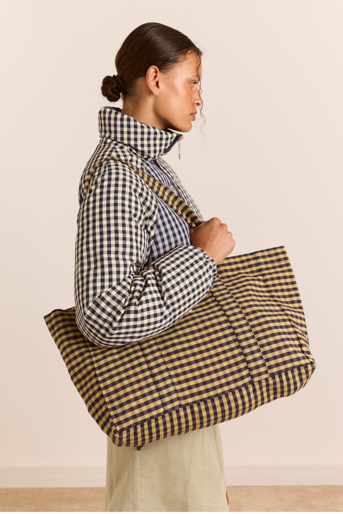 Tote Bag - Tan/Navy Gingham