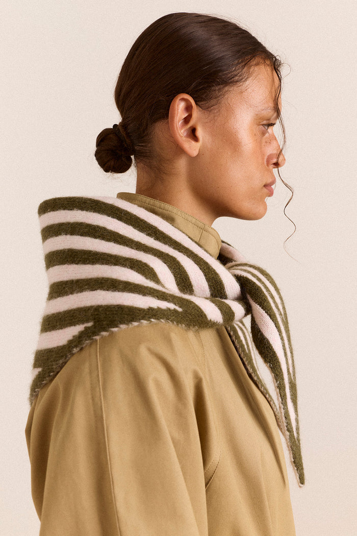 Triangle Scarf - Olive & Pink Stripe