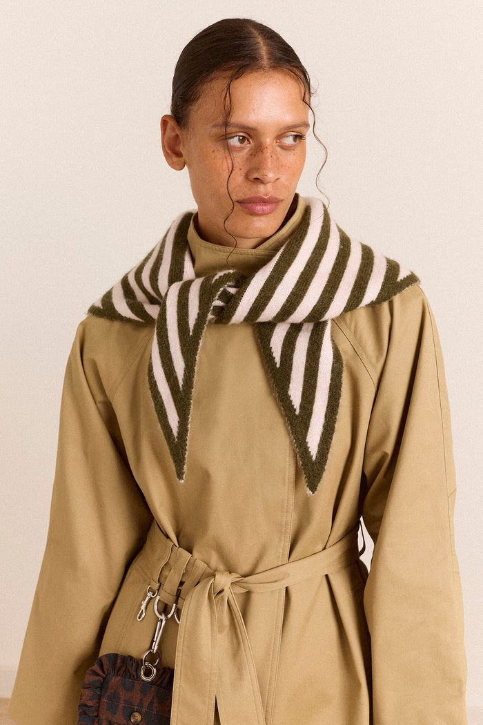 Triangle Scarf - Olive & Pink Stripe