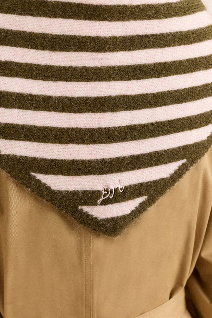 Triangle Scarf - Olive & Pink Stripe