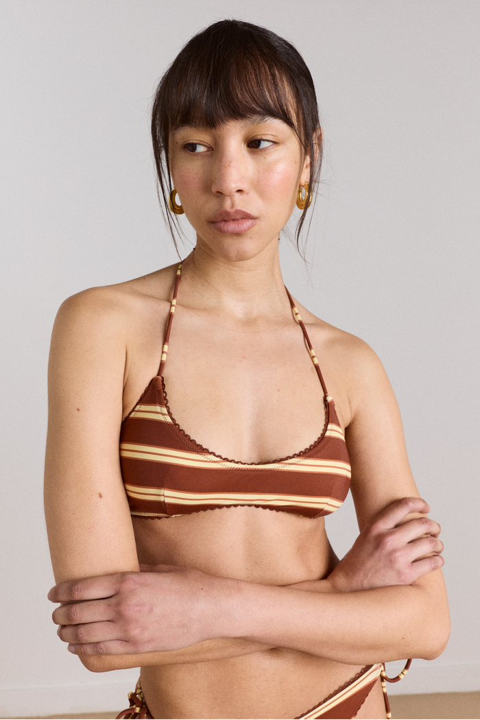 Trudi Reversible Bikini Top - Mint Or Choc Stripe