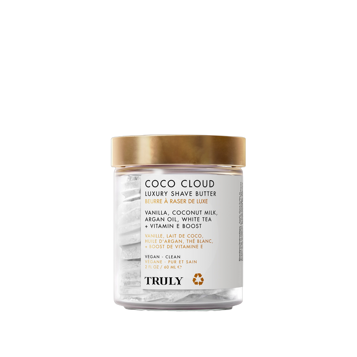 Truly Beauty Coco Cloud Luxury Shave Butter front pack jar for whipped coconut shave cream