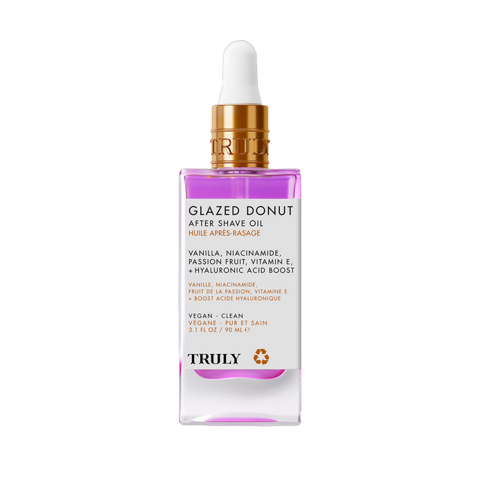 Truly Beauty Glazed Donut After Shave Oil front pack bottle for glowing post-shave body care