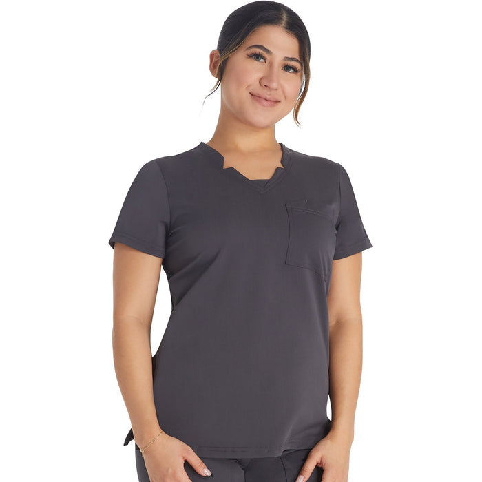 Women's Balance Notched V-Neck Scrub Top - Pewter - 1
